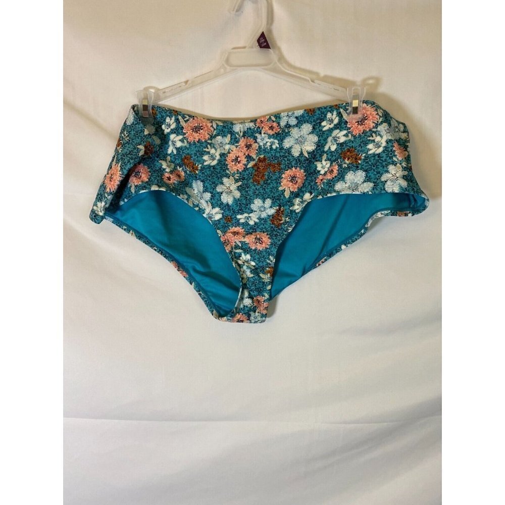 New Cheeky Floral Women's Plus Bikini Swimsuit Bottoms Blue Plus 2X Cottagecore
